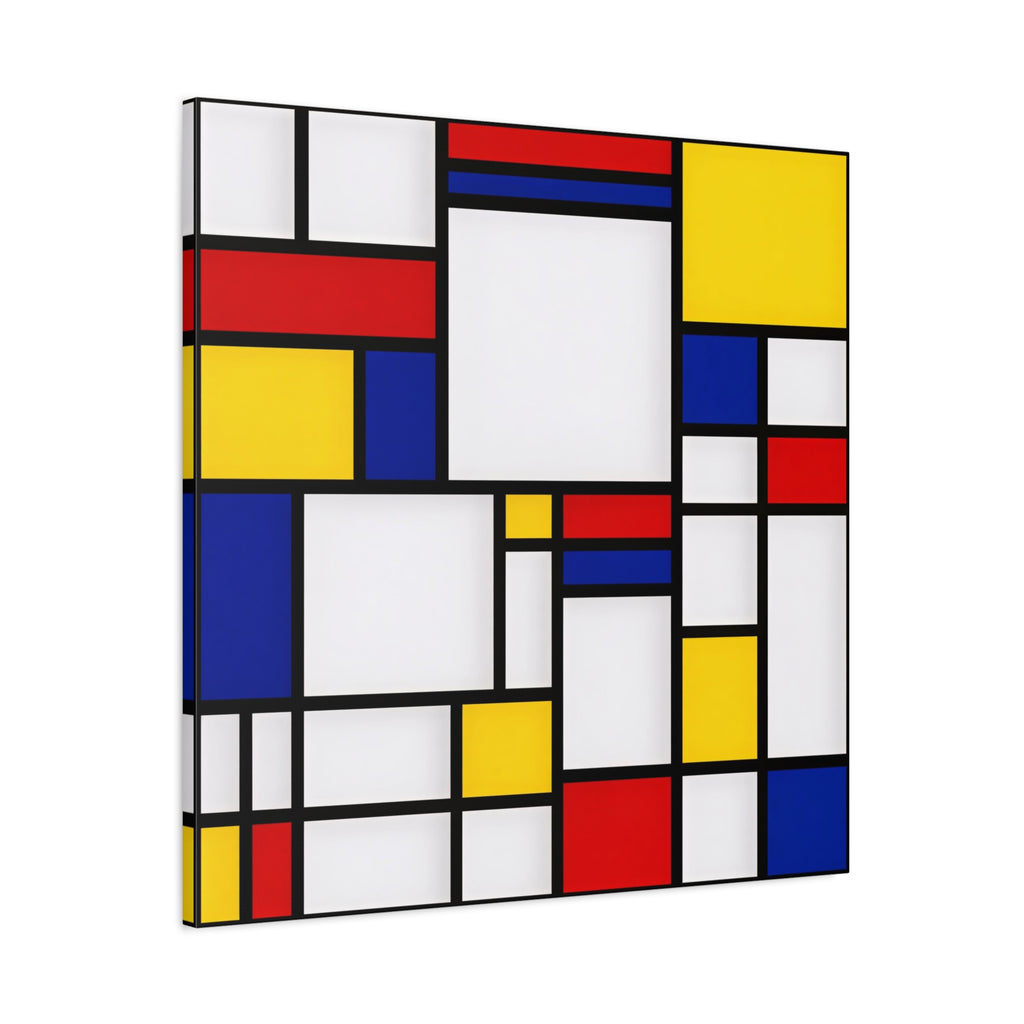Abstract Geometric Canvas Art – Red, Blue & Yellow Stretched Print