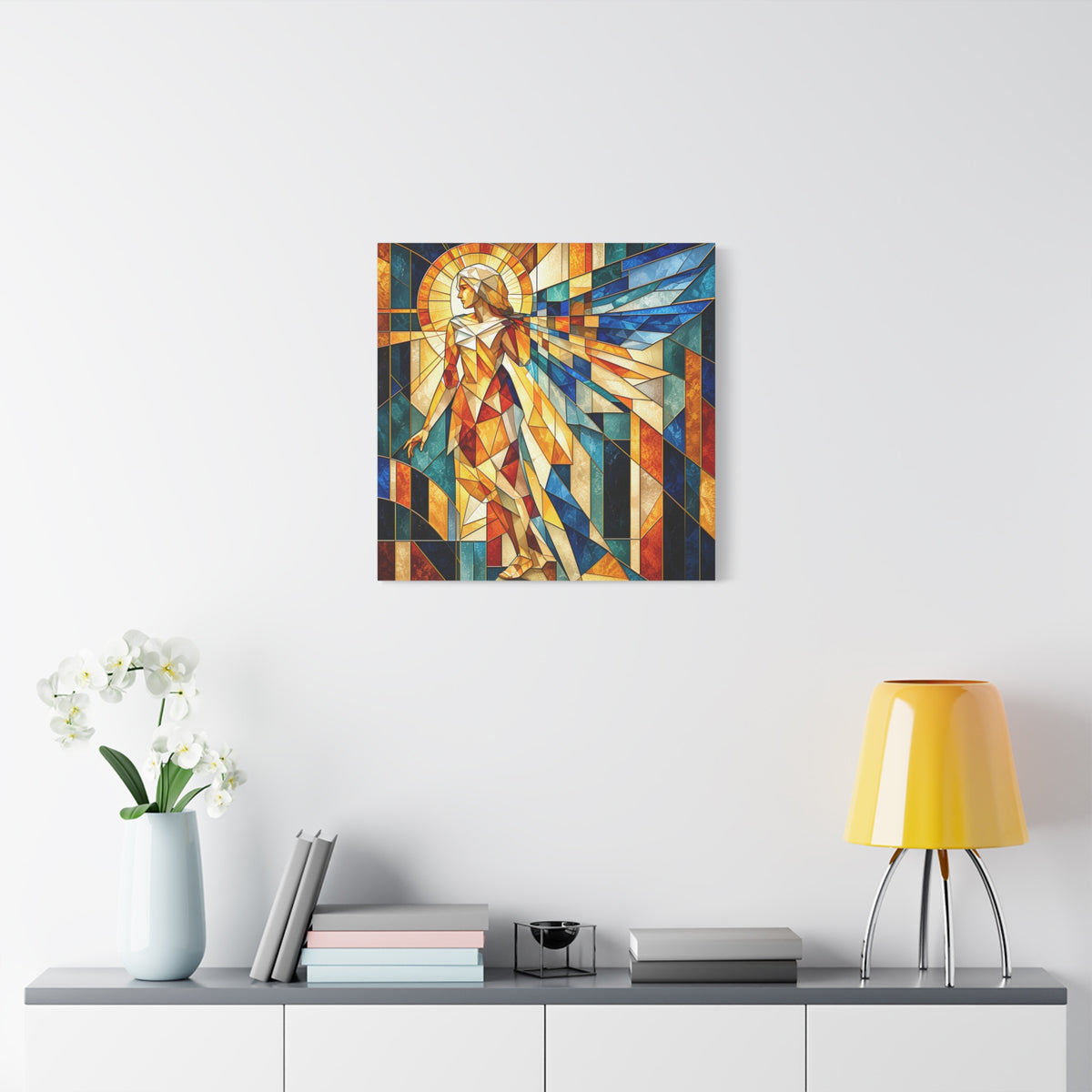 Messenger of Light — Geometric Stained Glass Angel Fine Art Print