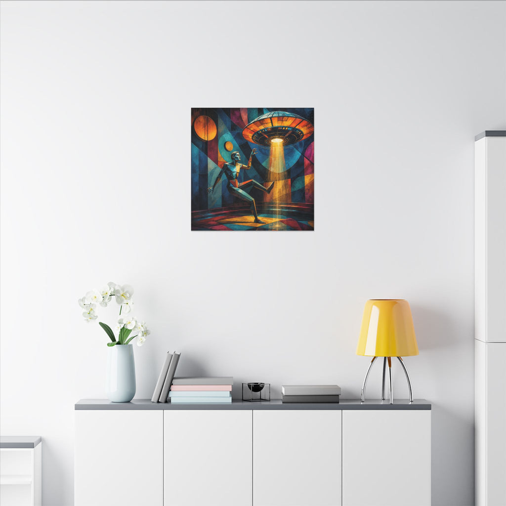 Suspended Signal – Retro Futurist UFO Geometric Canvas Print