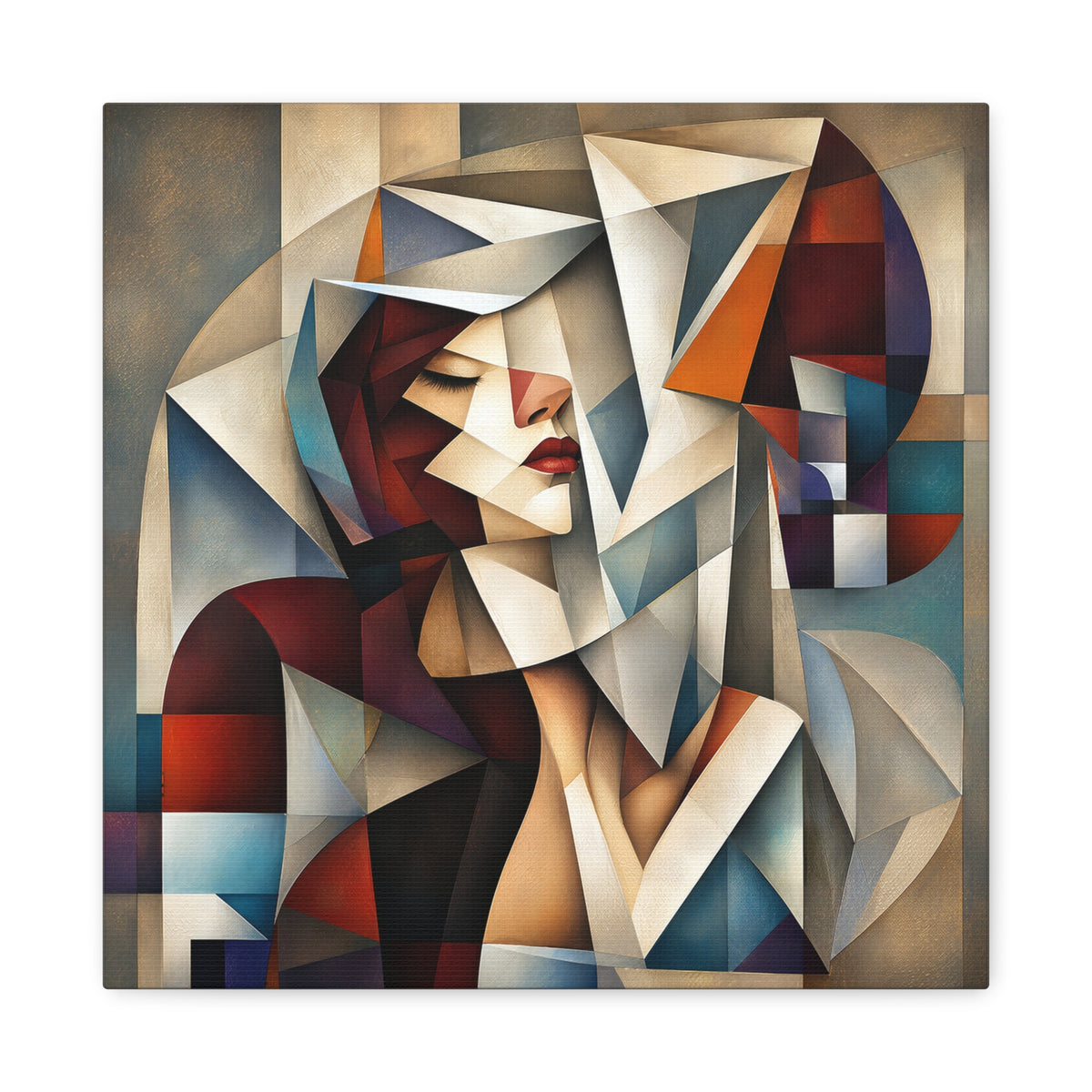 Between Her Thoughts — Modern Cubist Woman Portrait Wall Art