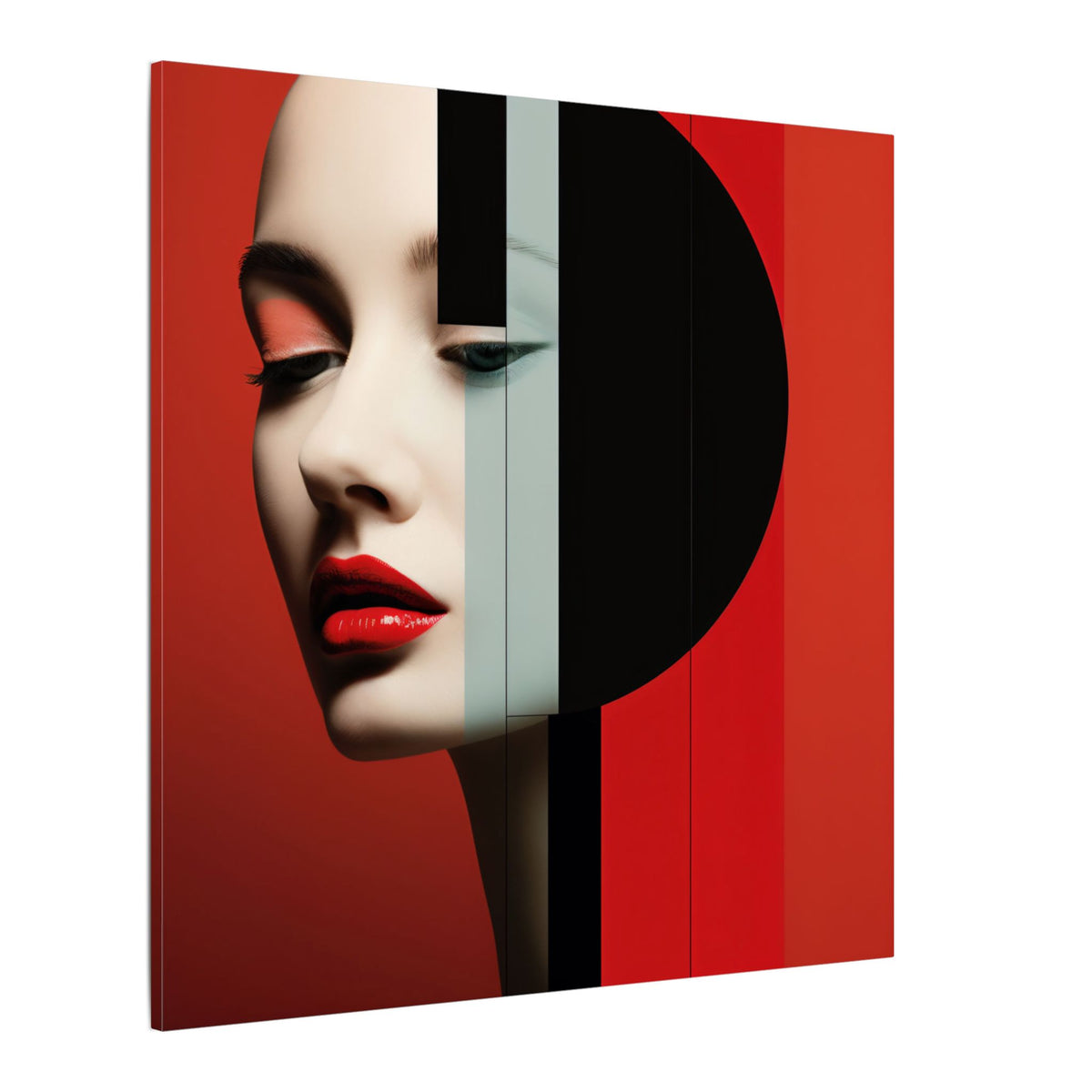 Red Eclipse – Modern Geometric Fashion Portrait Canvas Print
