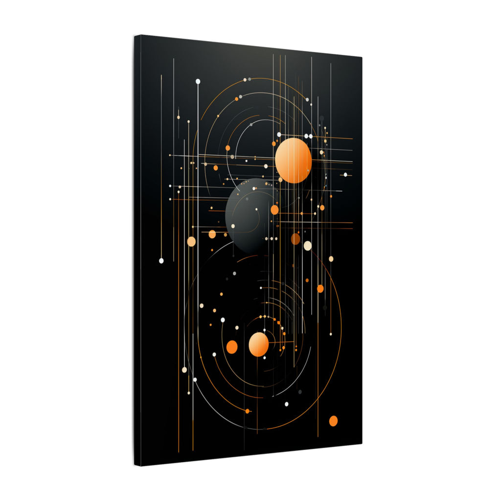 Orbit After Dark – Black Orange Geometric Abstract Canvas Print