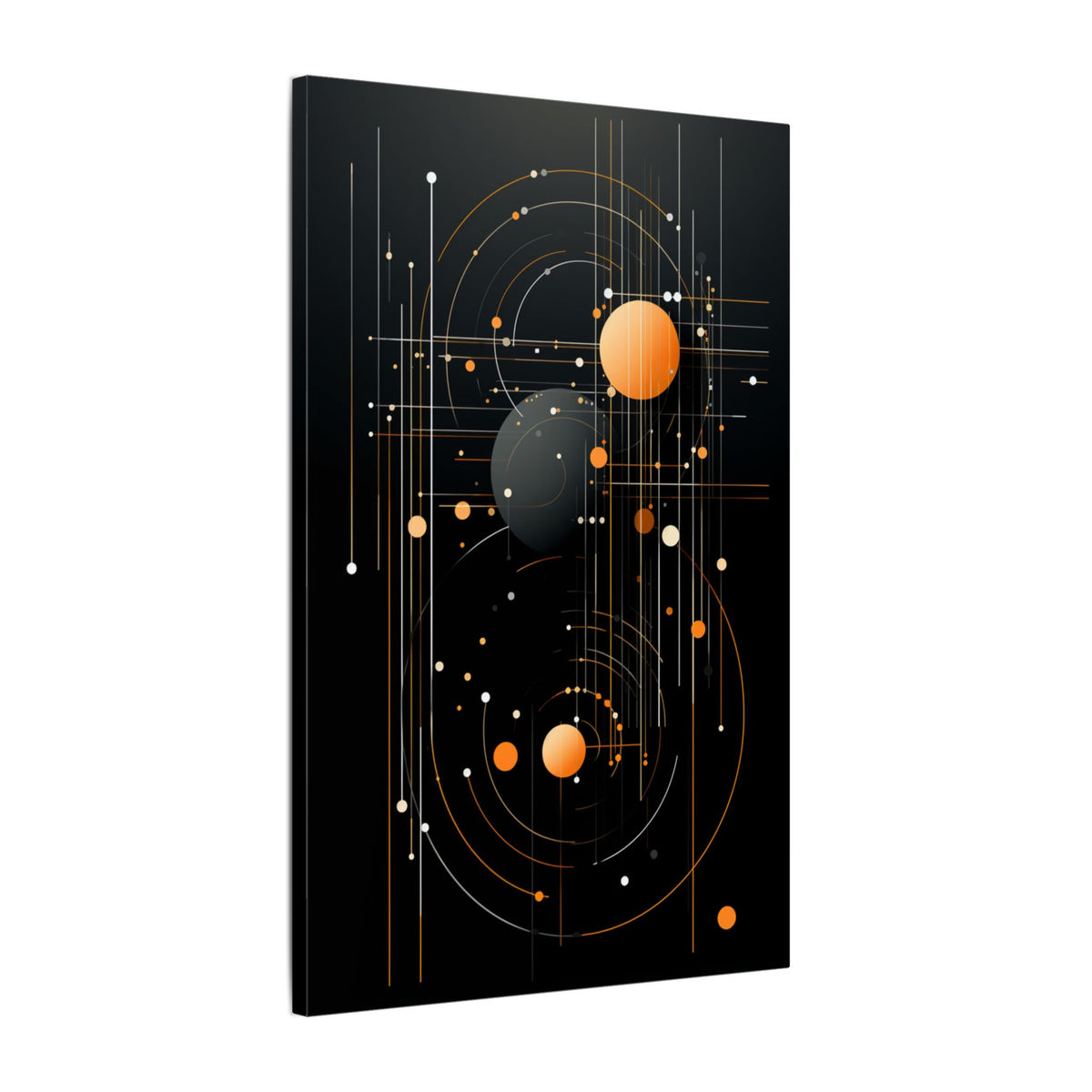 Orbit After Dark – Black Orange Geometric Abstract Canvas Print