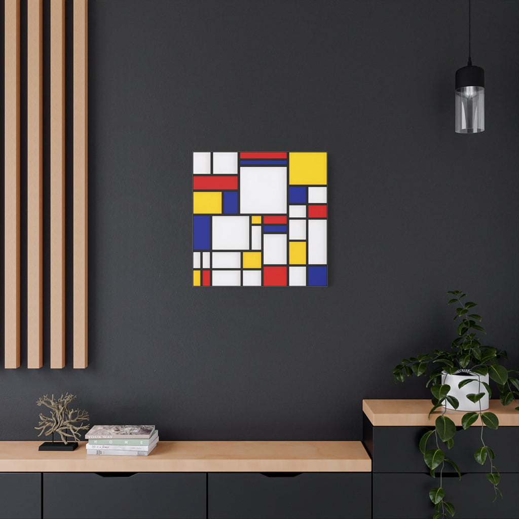 Abstract Geometric Canvas Art – Red, Blue & Yellow Stretched Print