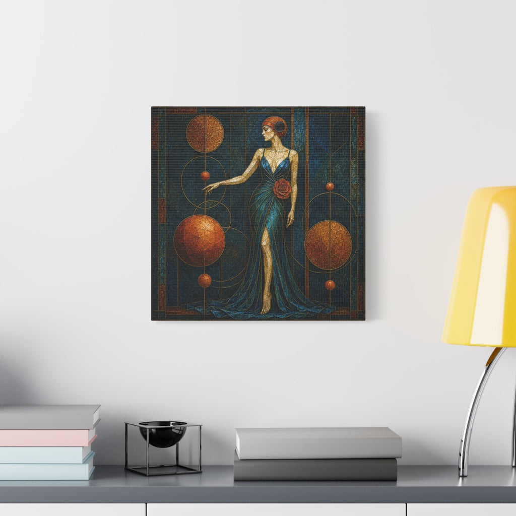 Celestial Rose — Art Deco Stained Glass Woman Canvas