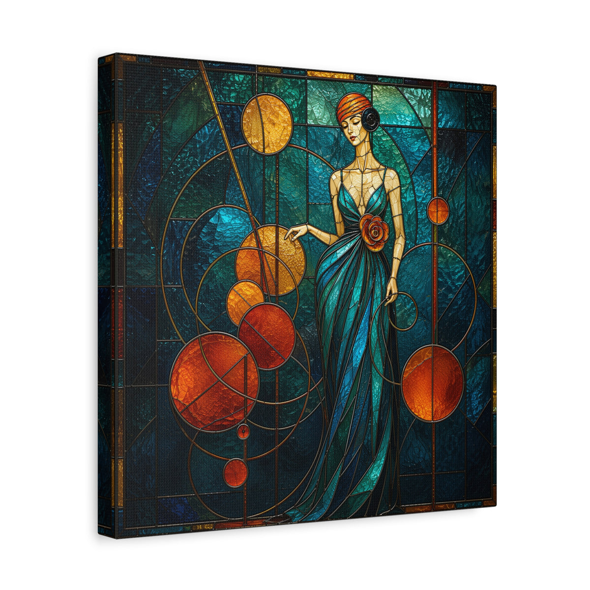 Orbit of Elegance — Art Deco Stained Glass Woman Wall Art