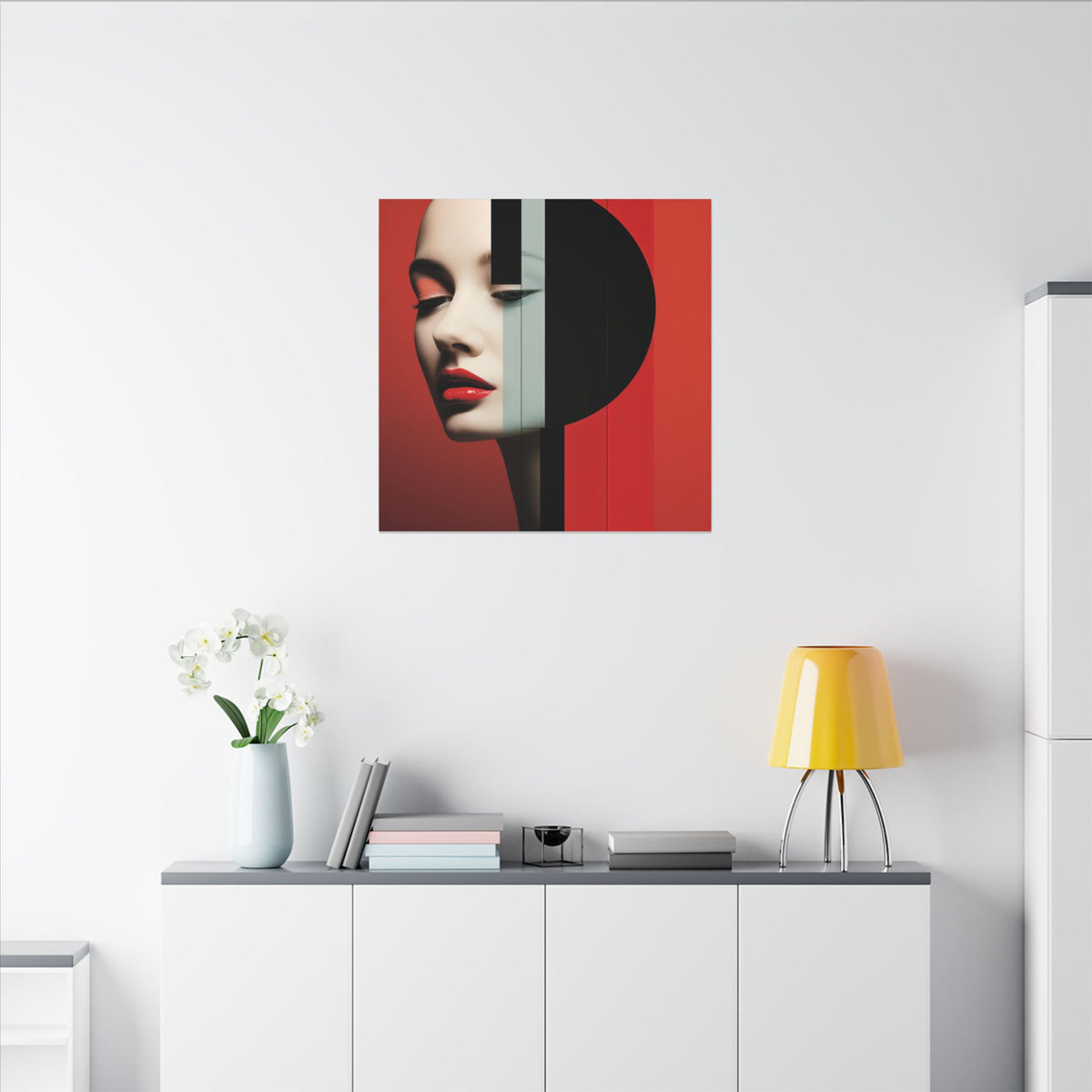 Red Eclipse – Modern Geometric Fashion Portrait Canvas Print