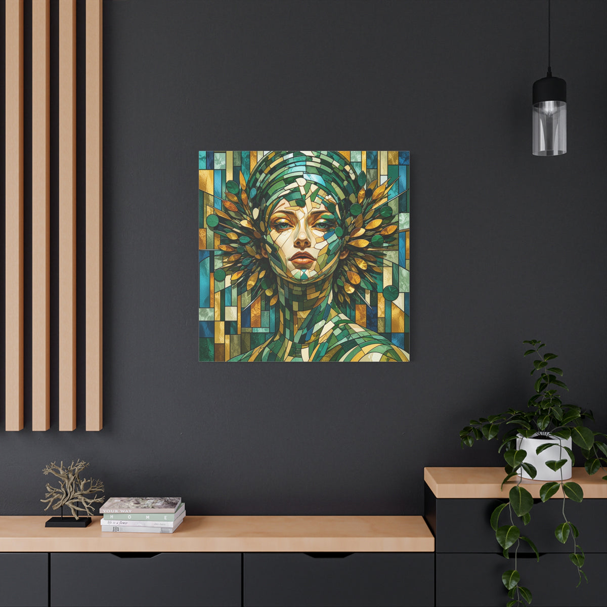 Verdant Empress — Stained Glass Botanical Woman Portrait