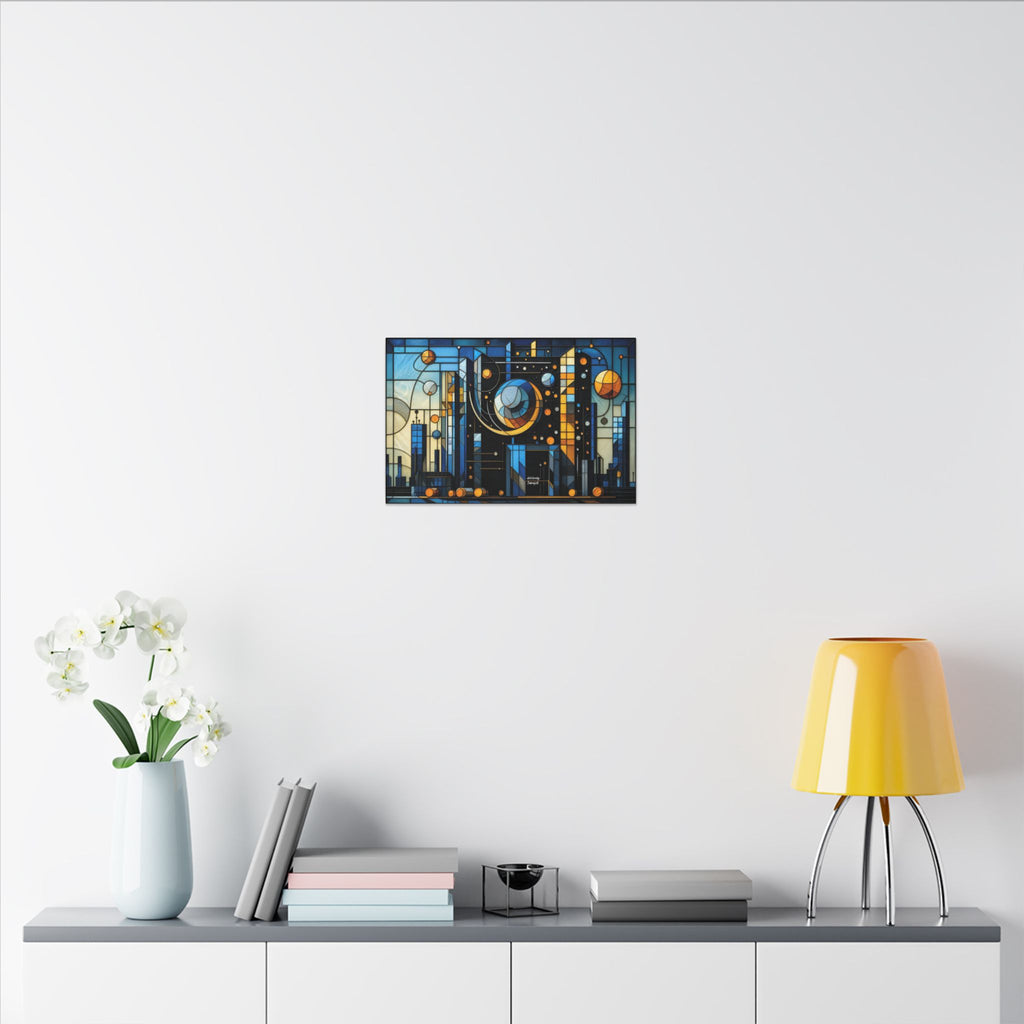Celestial City – Futurist Stained Glass Geometric Cityscape Canvas Print