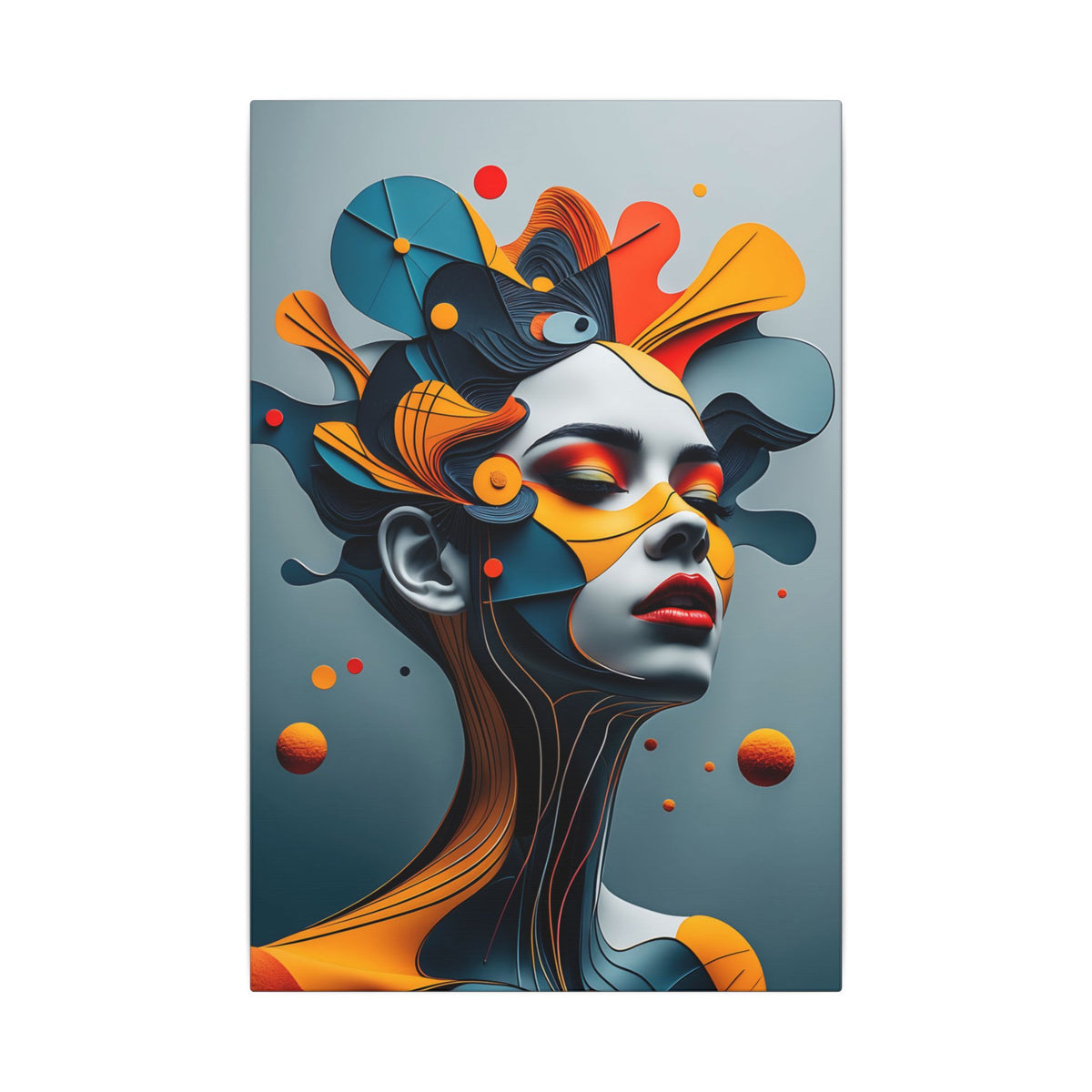 Crowned Signal – Futurist Geometric Female Portrait Canvas Print