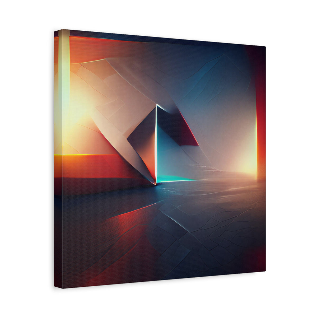 Threshold of Light — Luminous Geometric Abstract in Crimson, Indigo & Gold