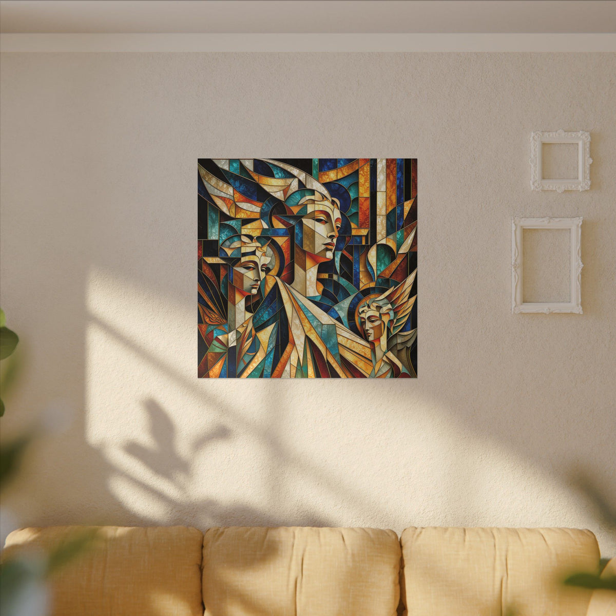 Echoes of Athena – Cubist Classical Goddess Stain Glass Canvas Print