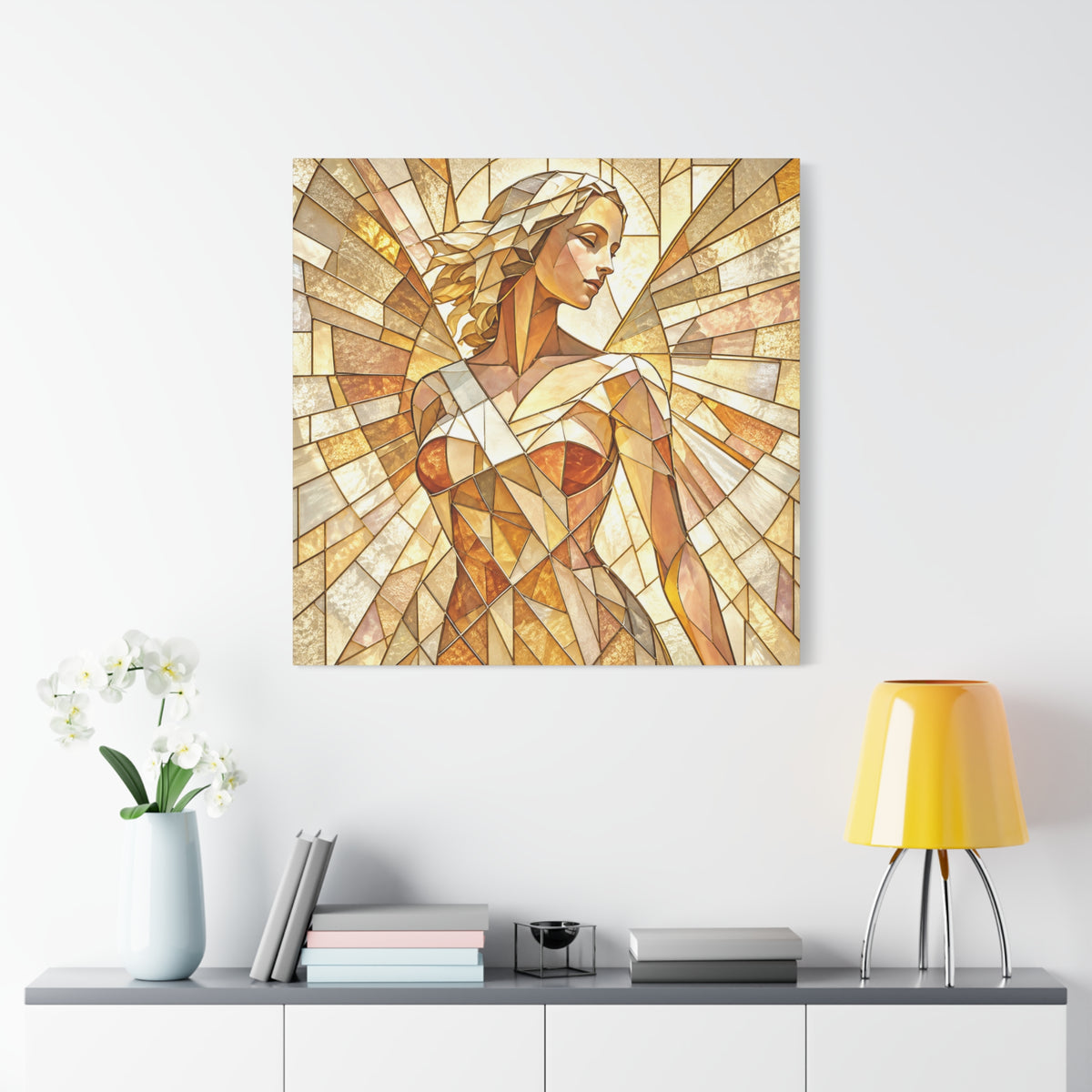 The Light She Carries | Golden Stained Glass Angel Art