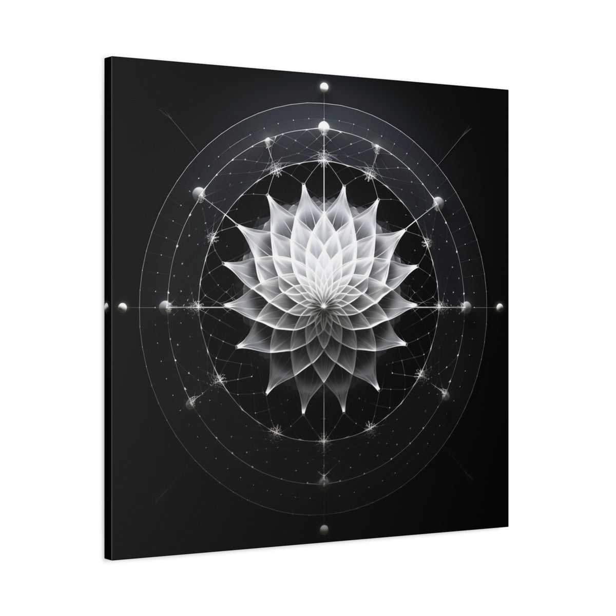 Orbit of Stillness — Monochrome Sacred Geometry Lotus Wall Art