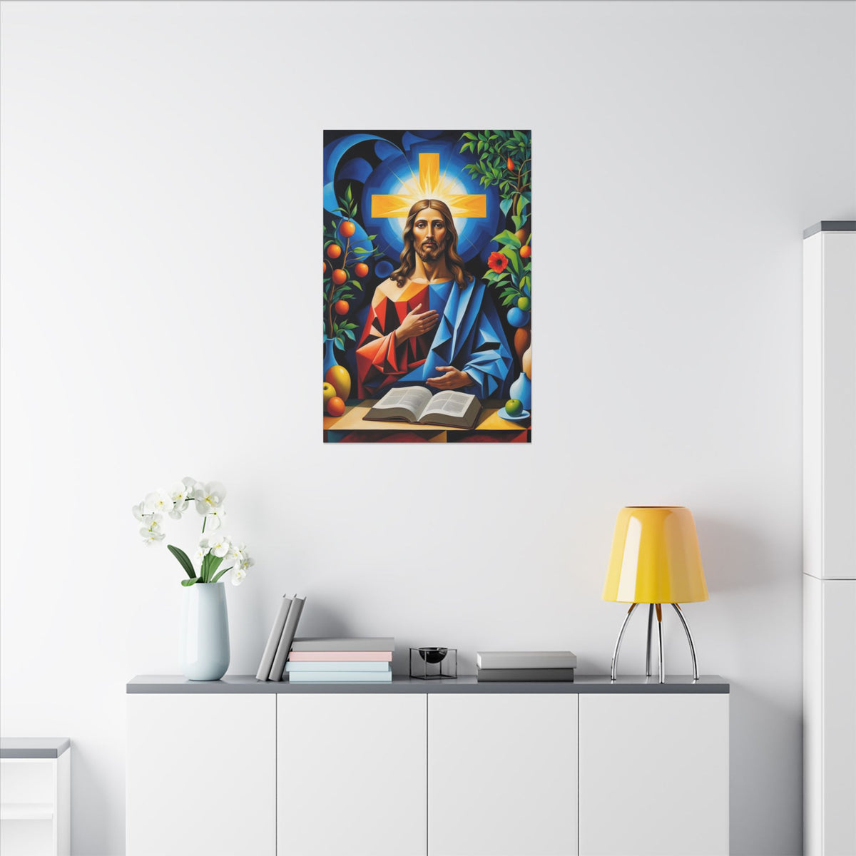 Garden of Grace – Modern Geometric Jesus Canvas Print