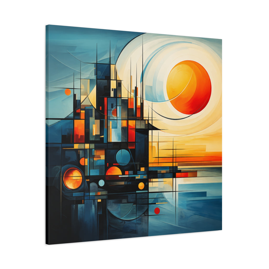Sun Beyond Structure – Geometric Abstract Sunrise Canvas Print