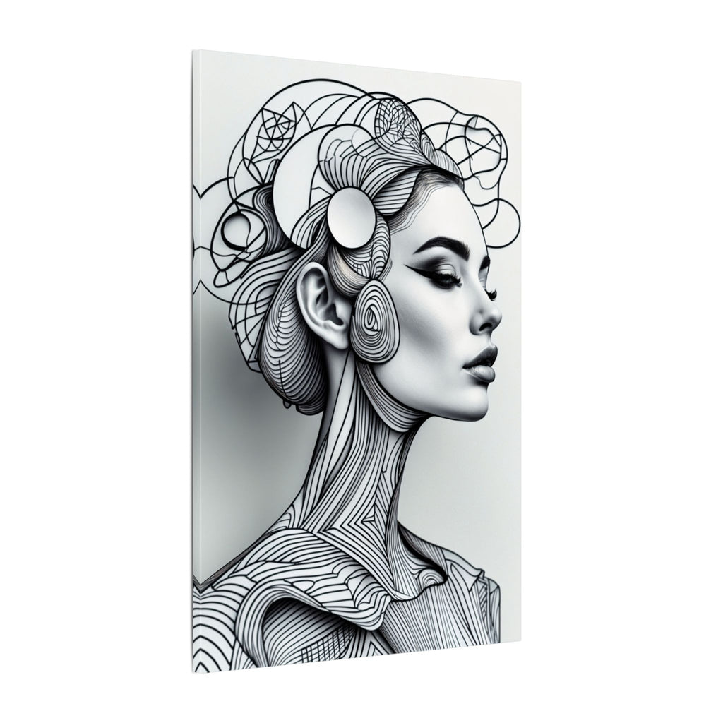 Lines of Becoming – Monochrome Futurist Line Portrait Canvas Print