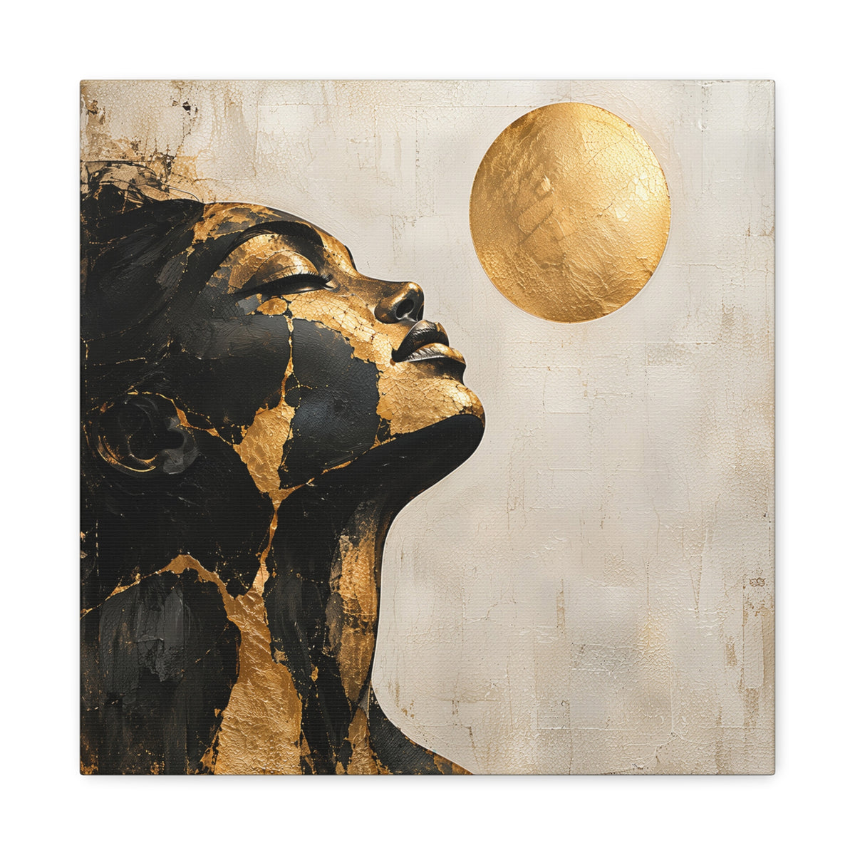Golden Stillness — Modern Black & Gold Woman Portrait
