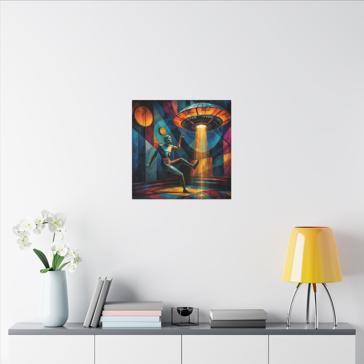 Suspended Signal – Retro Futurist UFO Geometric Canvas Print