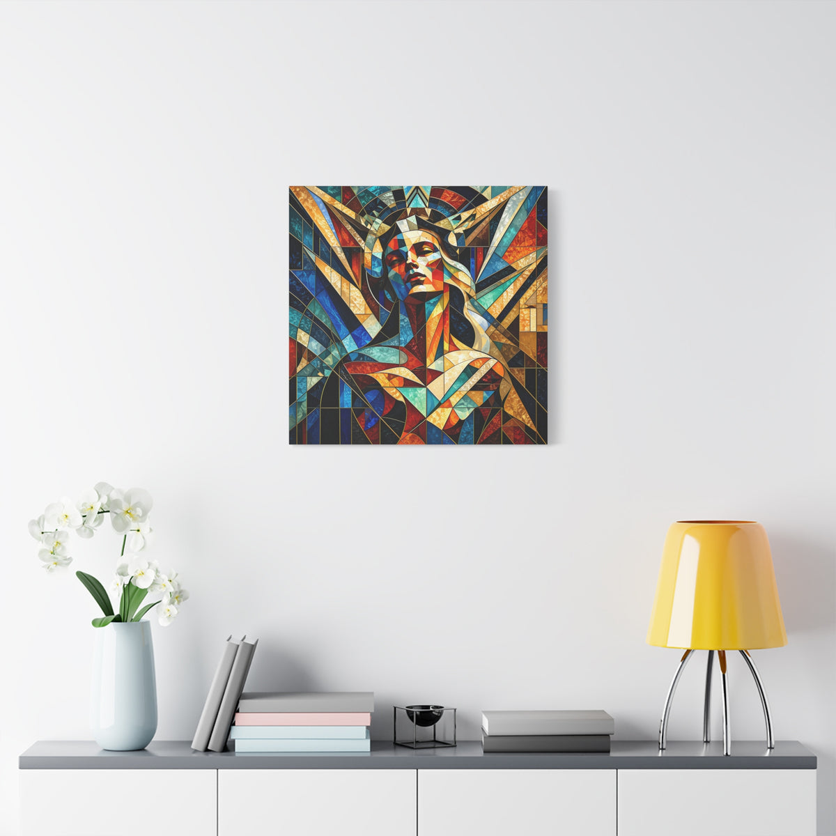 Built Like a Myth – Geometric Figurative Stained Glass Portrait Canvas Print
