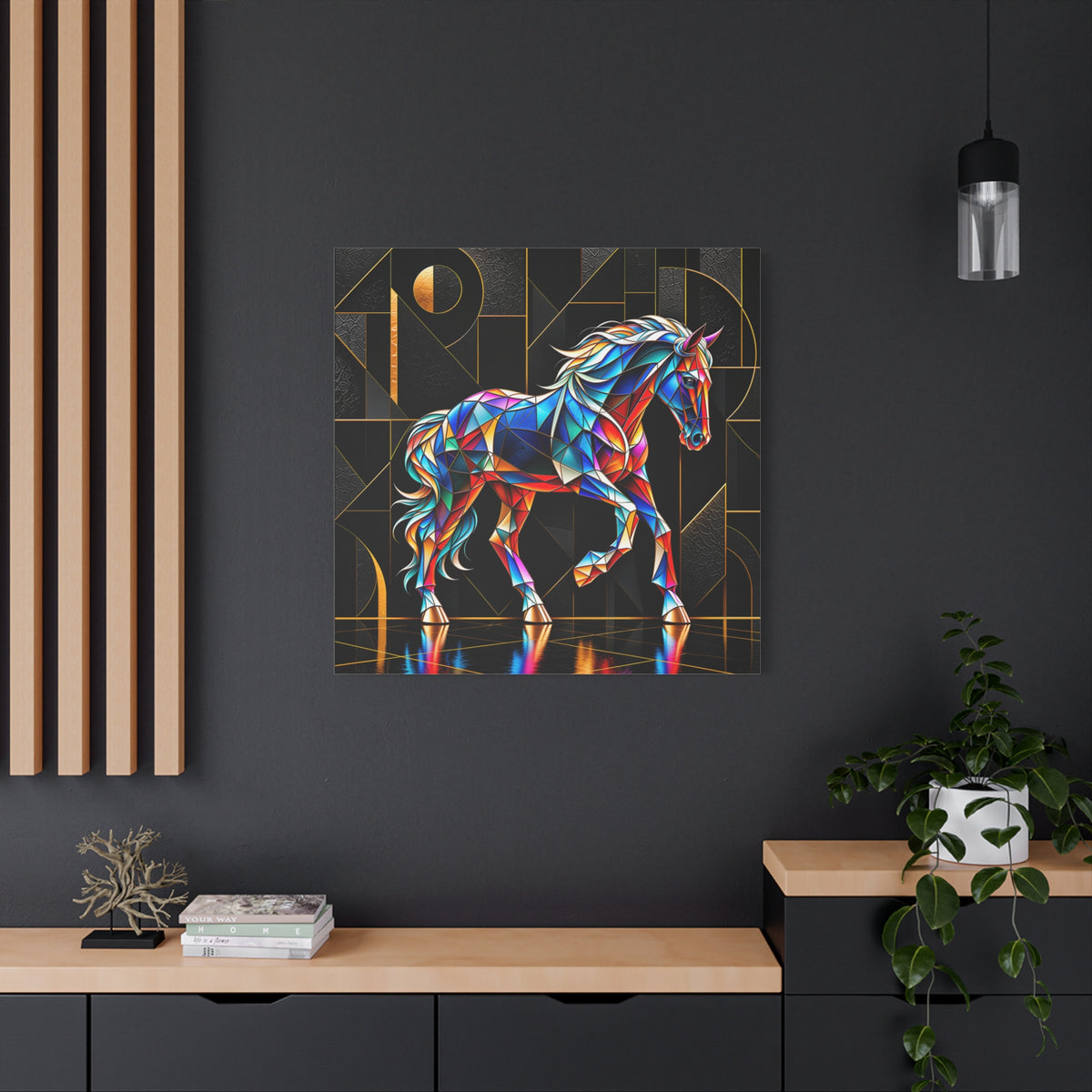 Prismatic Stallion — Stained Glass Geometric Horse Wall Art