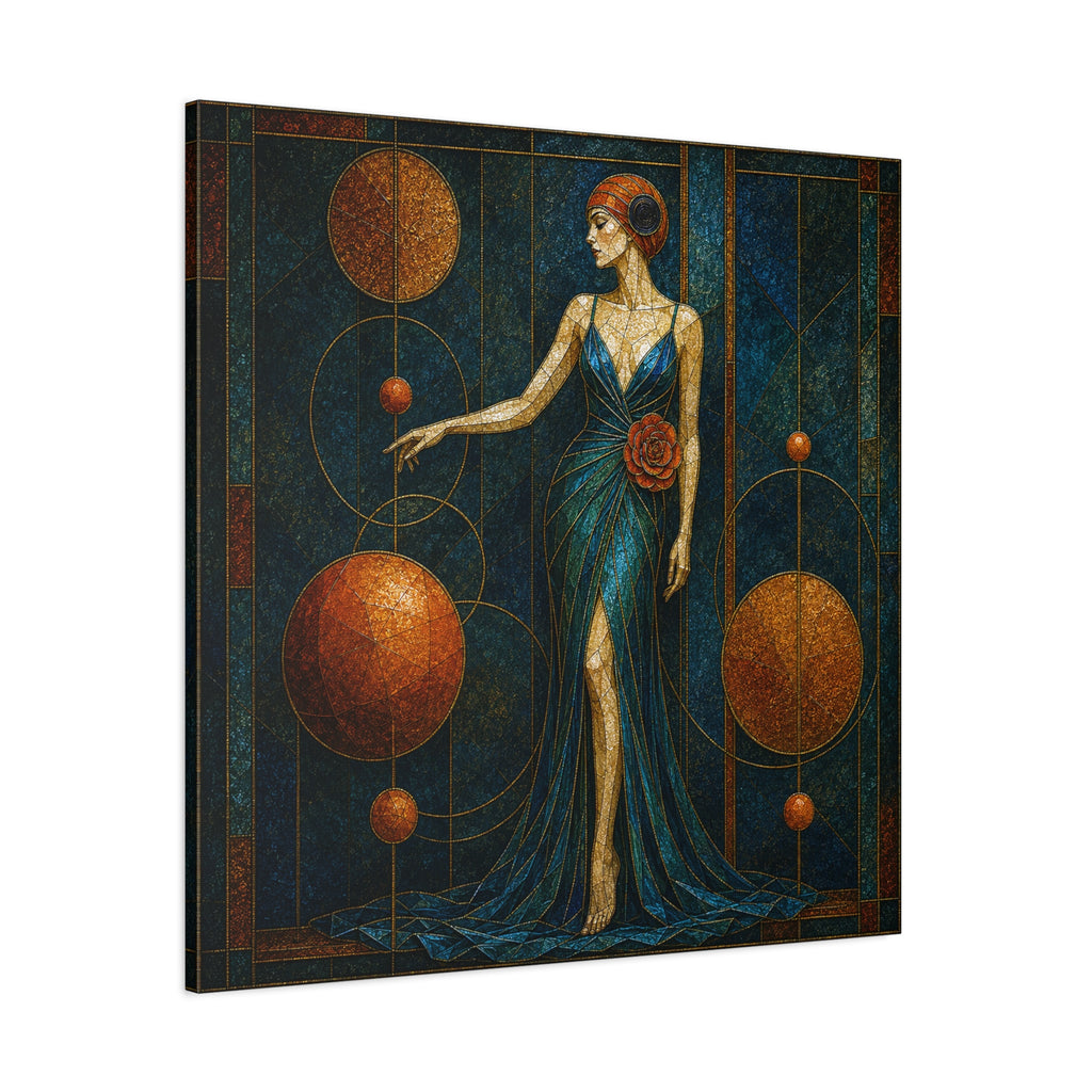 Celestial Rose — Art Deco Stained Glass Woman Canvas