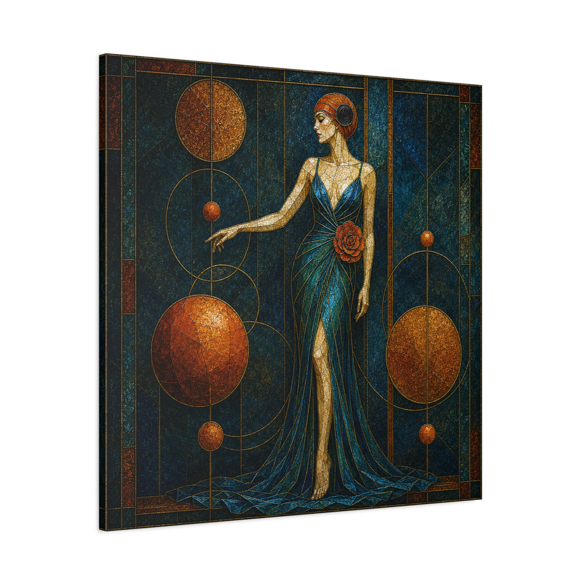 Celestial Rose — Art Deco Stained Glass Woman Canvas