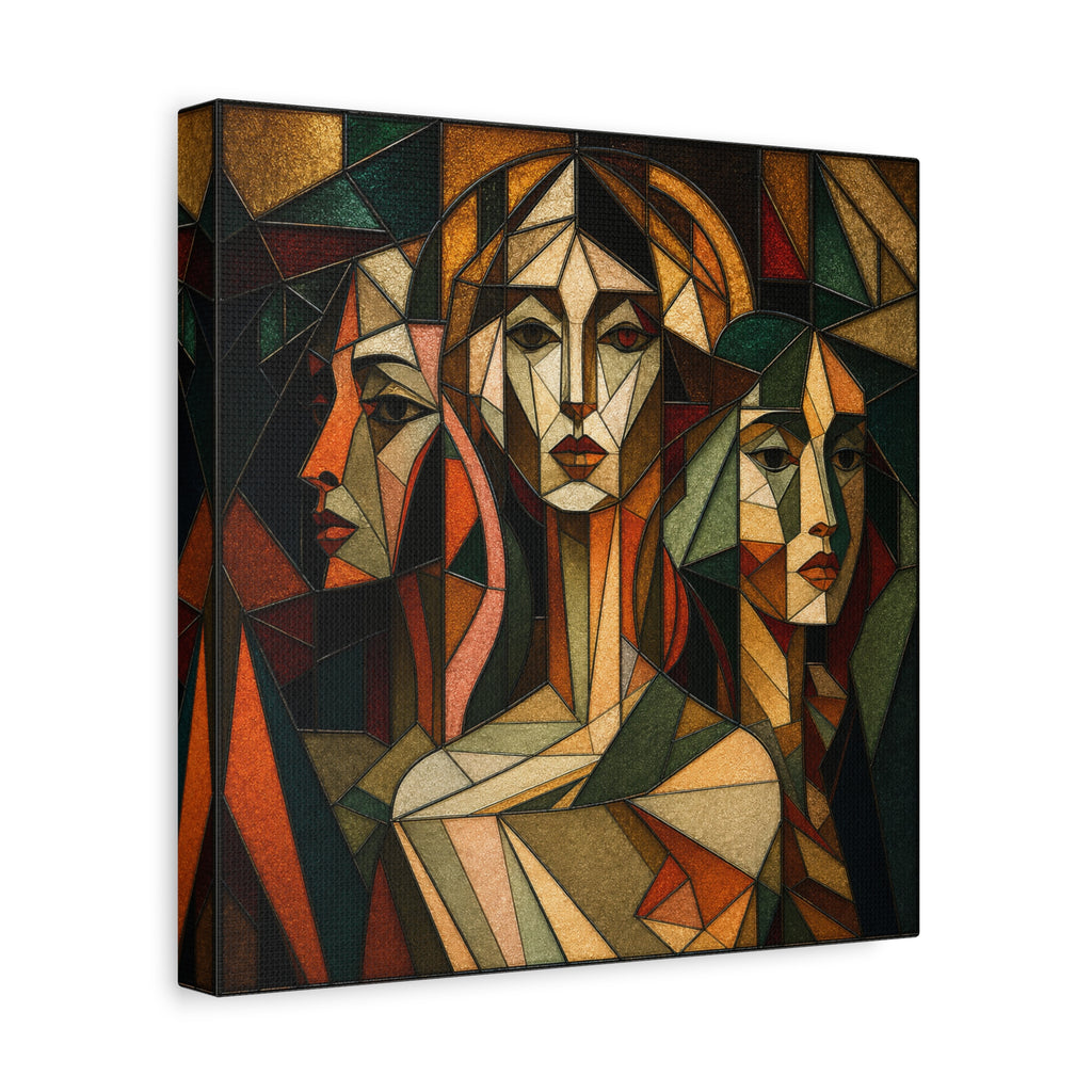 Three Ways of Seeing — Cubist Stained Glass Women Wall Art