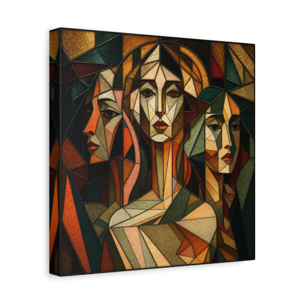Three Ways of Seeing — Cubist Stained Glass Women Wall Art