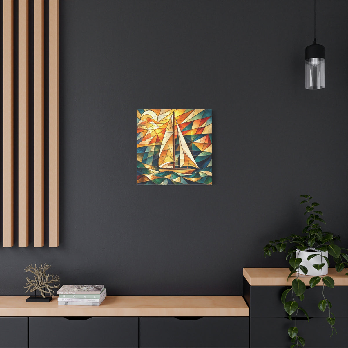 Golden Passage — Stained Glass Sailboat Fine Art Print