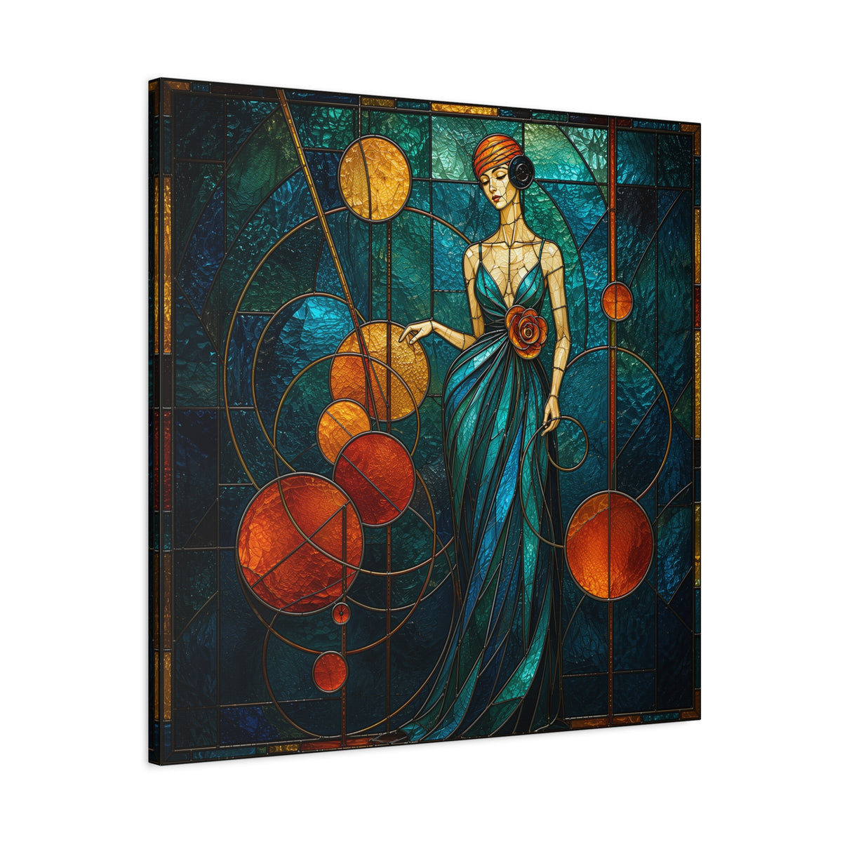 Orbit of Elegance — Art Deco Stained Glass Woman Wall Art