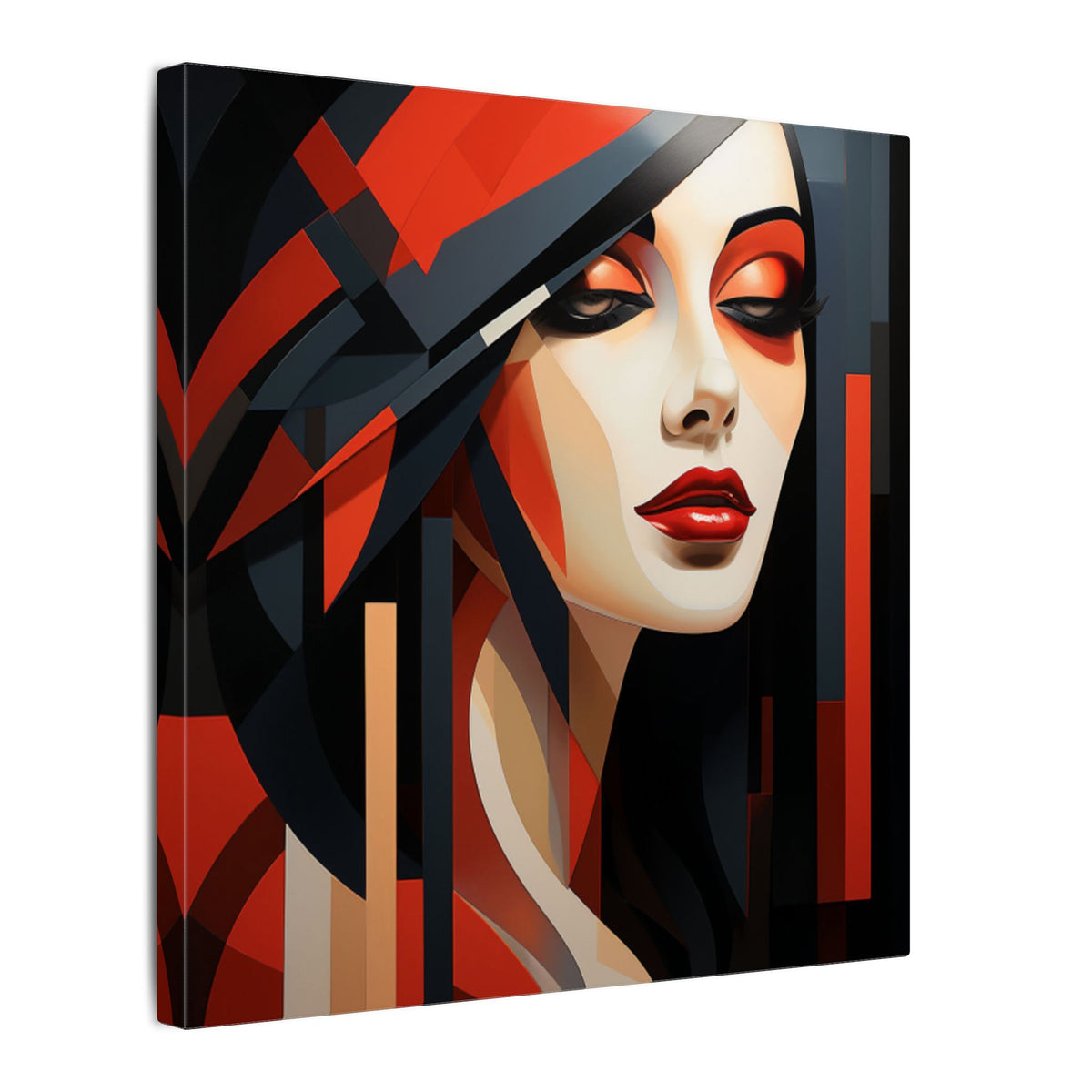 Red Interval – Modern Geometric Female Portrait Canvas Print