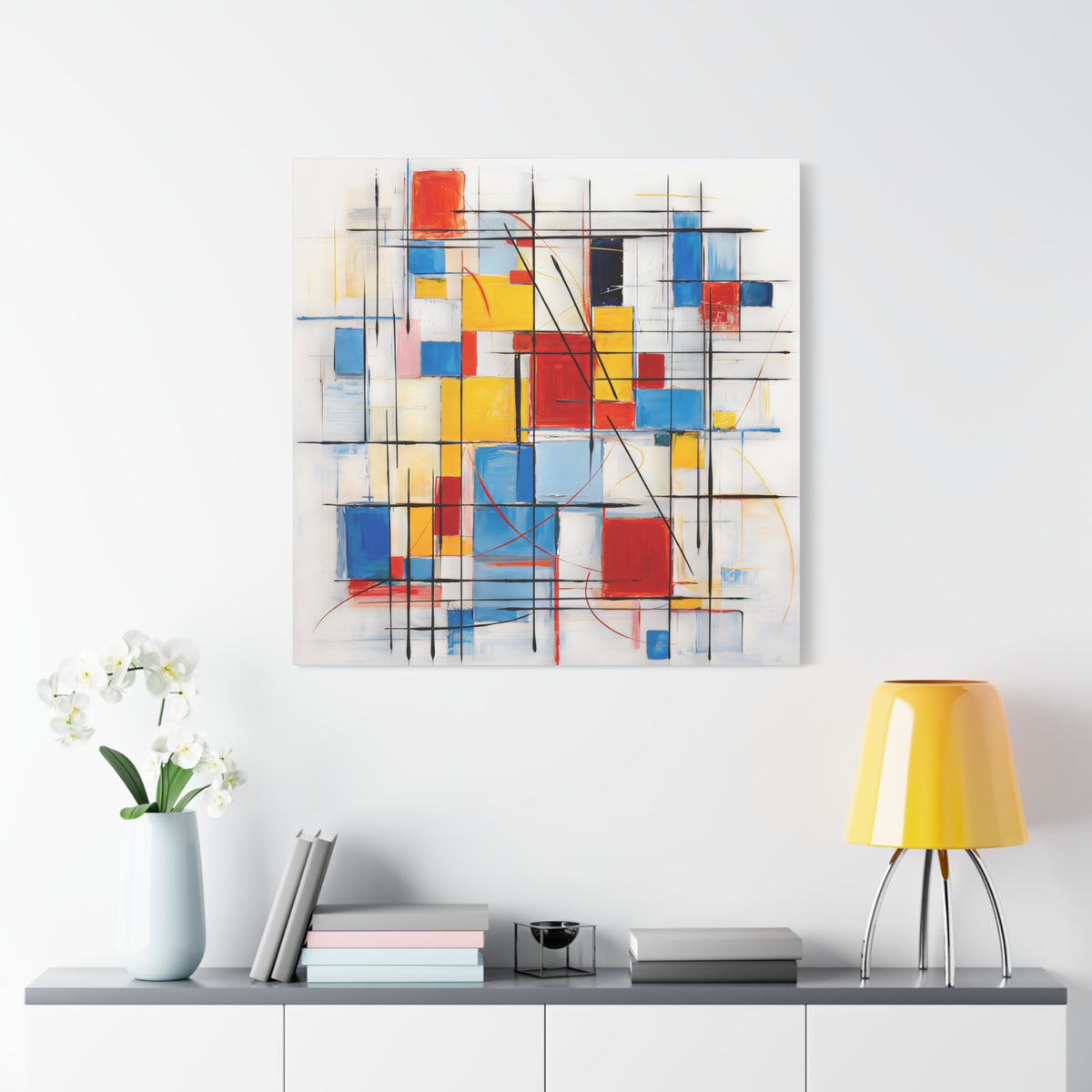 Controlled Chaos — Modern Geometric Abstract in Red, Blue, Yellow & Black