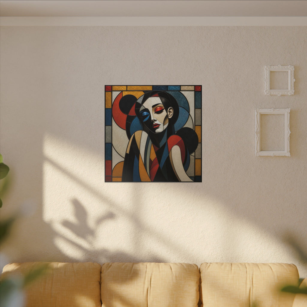 Split Between Colors – Geometric Stained Glass Woman Portrait Canvas Print