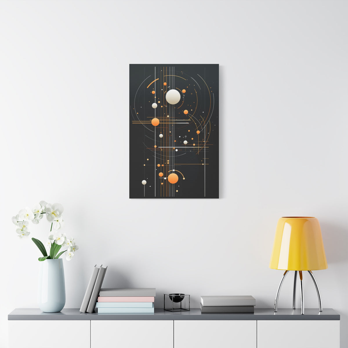 Orbital Blueprint No. 2 — Modern Orange & White Orb Wall Art
