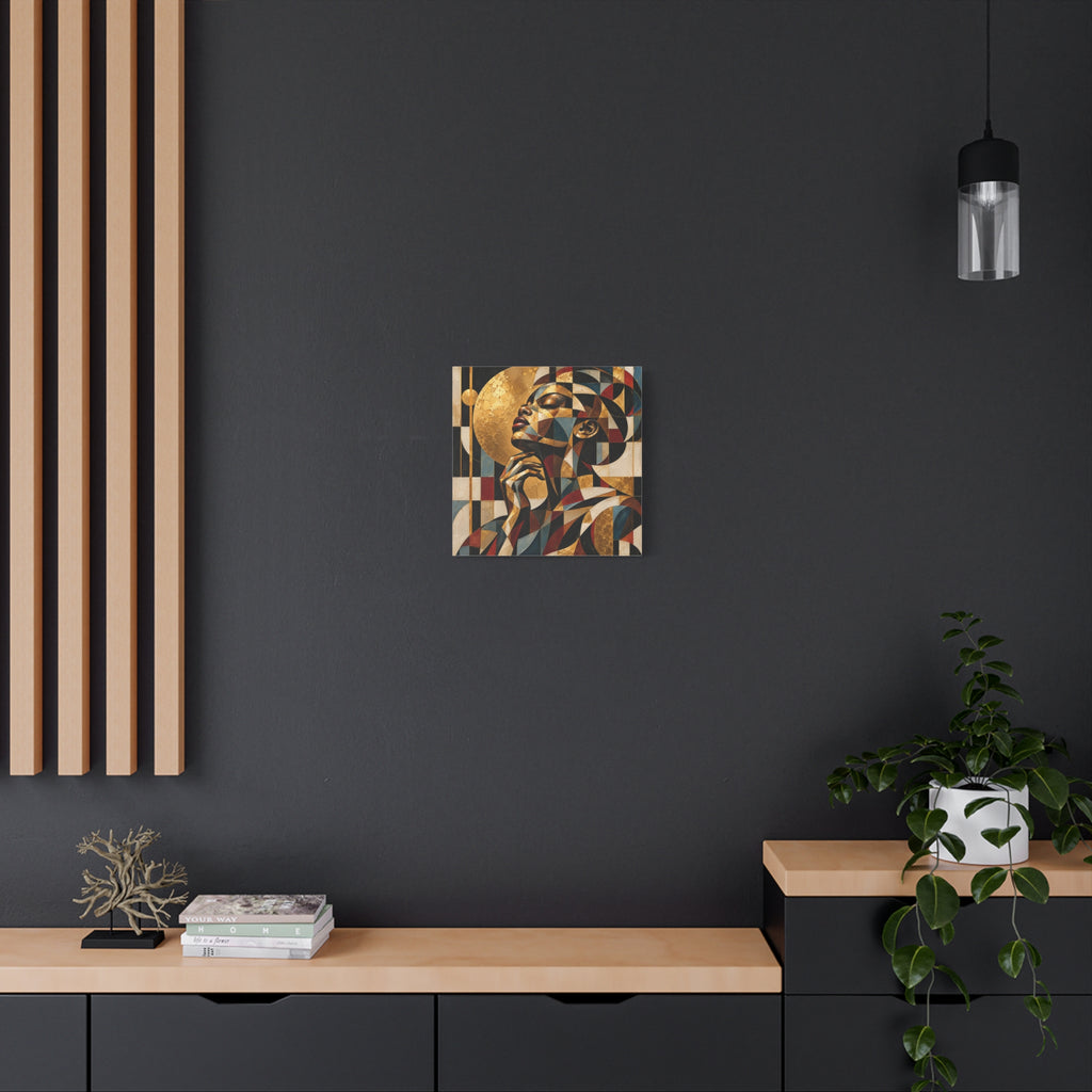 Moonlit Reverie — Gilded Cubist Woman Portrait