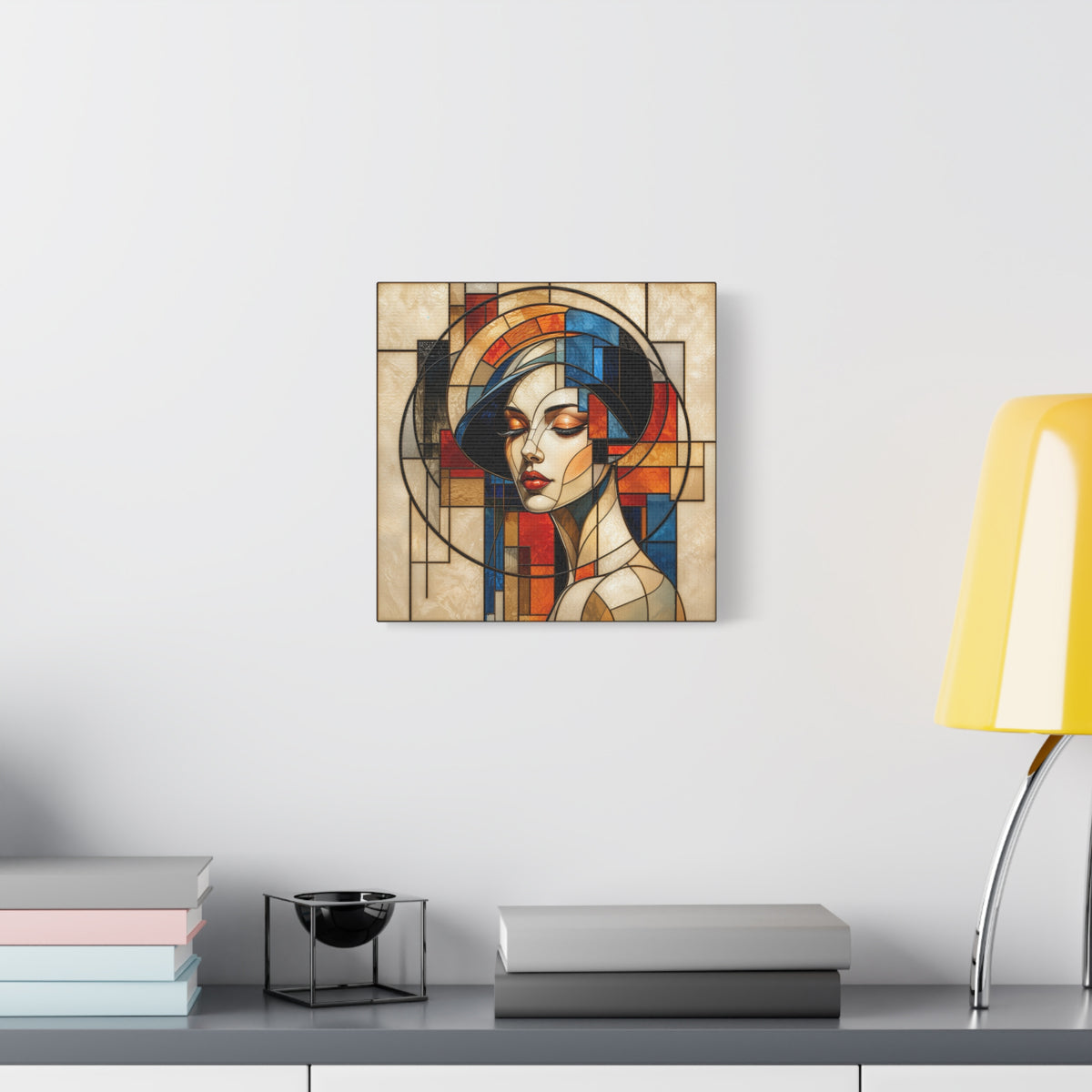 The Quiet Flame — Modern Stained Glass Woman Portrait Art