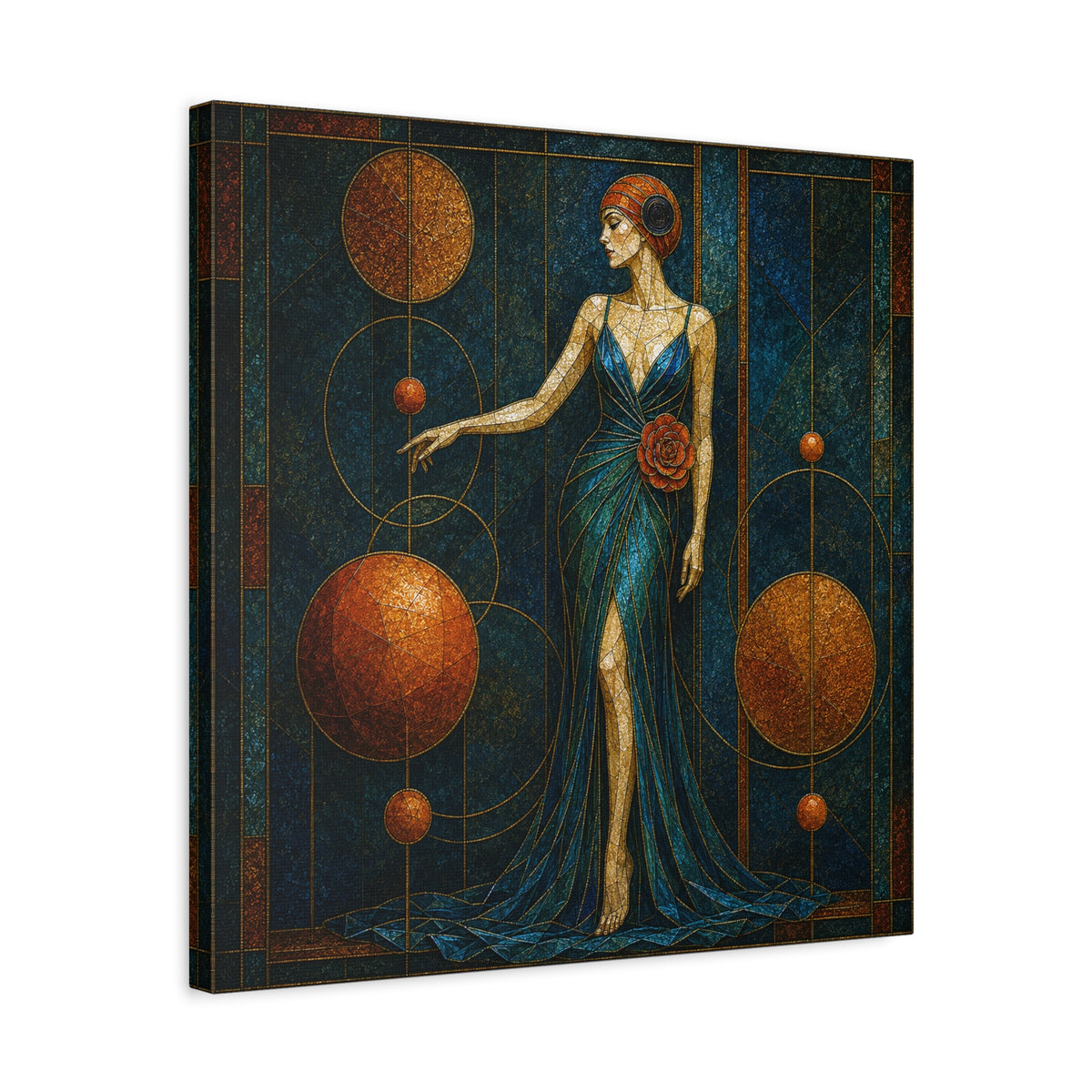 Celestial Rose — Art Deco Stained Glass Woman Canvas