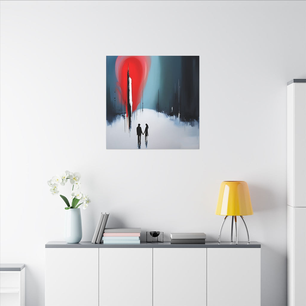 Under the Red Sky – Abstract Couple Silhouette Canvas Print