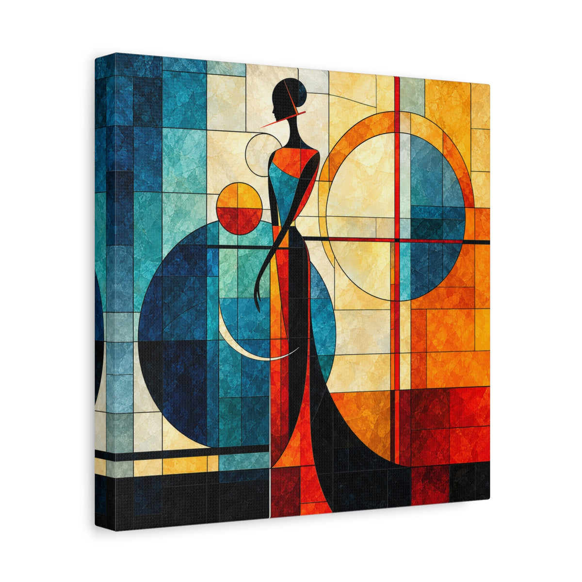 Solar Silhouette — Art Deco Stained Glass Woman Canvas