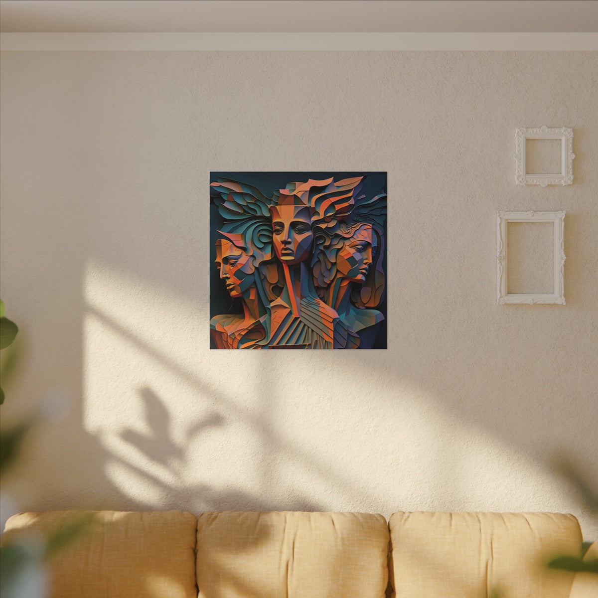 The Three Voices – Sculptural Geometric Triple Portrait Canvas Print