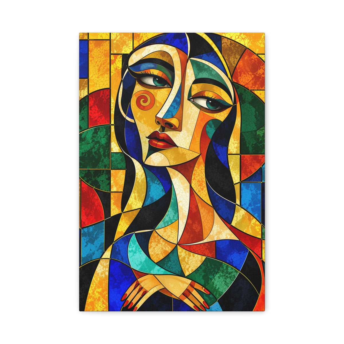 The Geometry of Her — Cubist Stained Glass Portrait Fine Art Print