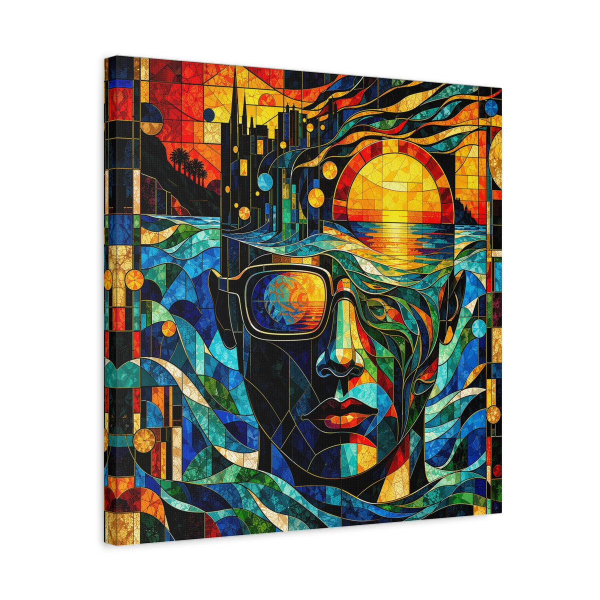 Sunset in His Eyes - Stained-Glass Sunset Portrait Canvas