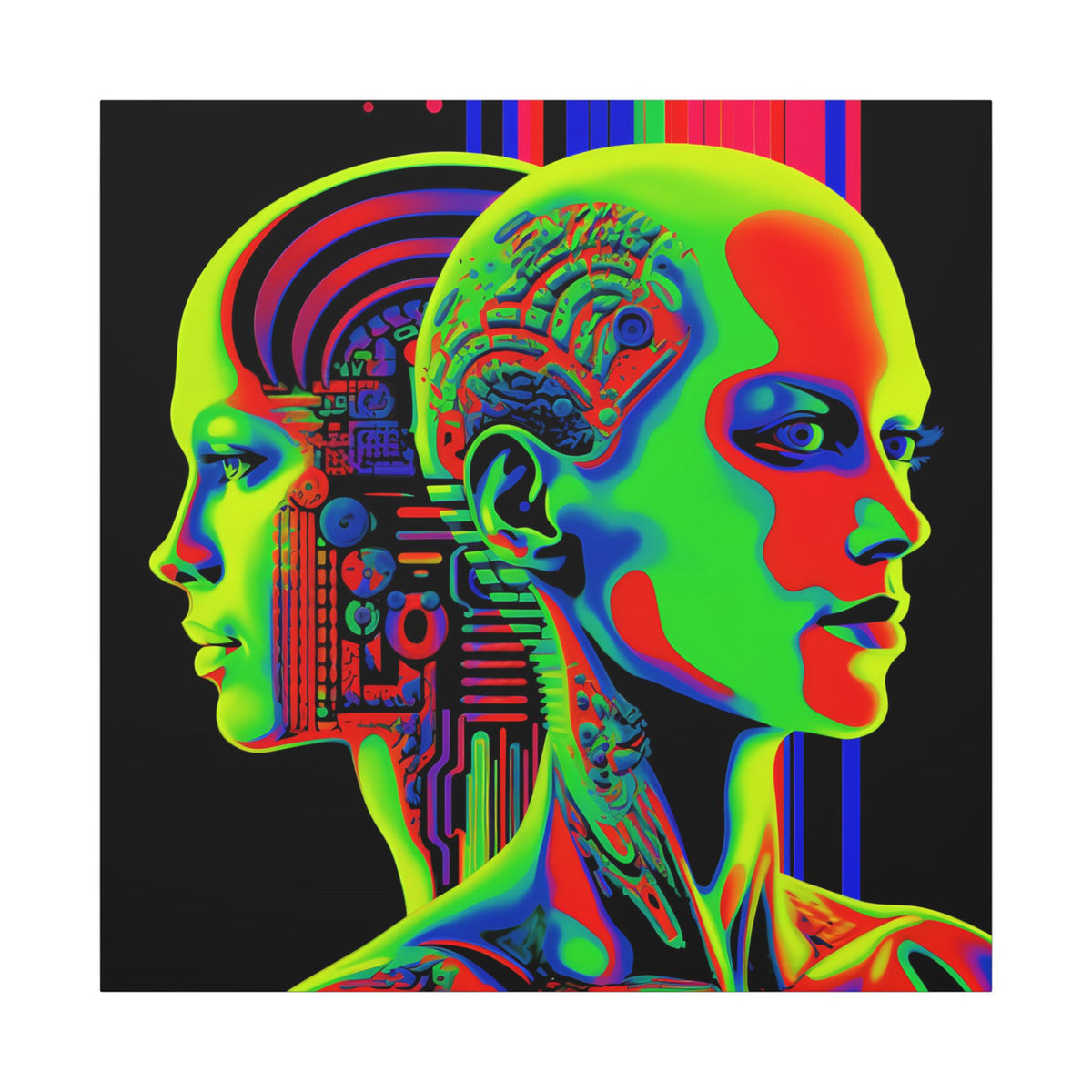 Neon Consciousness – Cybernetic Abstract Portrait Canvas Print