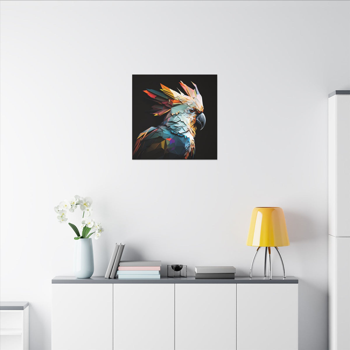 Crowned Instinct – Geometric Cockatoo Portrait Canvas Print