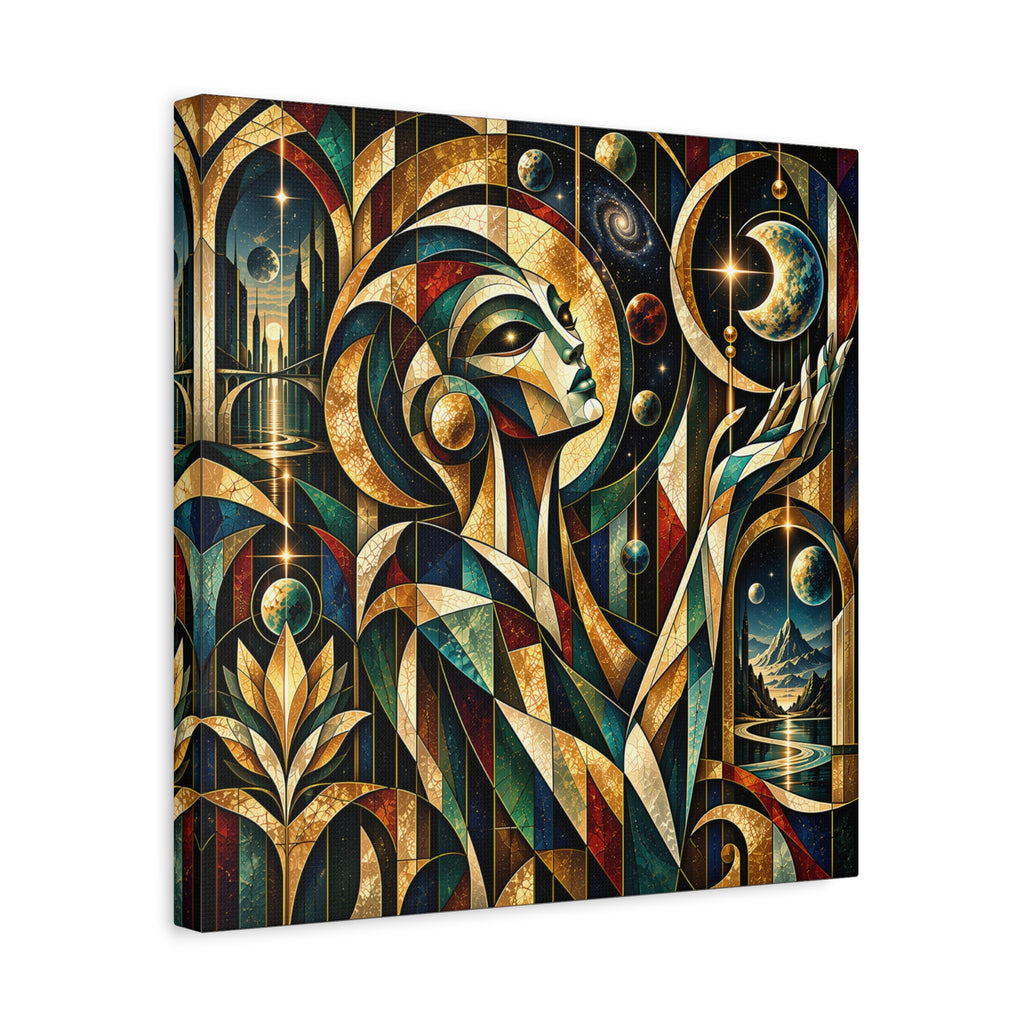 Oracle of the Golden Cosmos — Futuristic Celestial Portrait Wall Art
