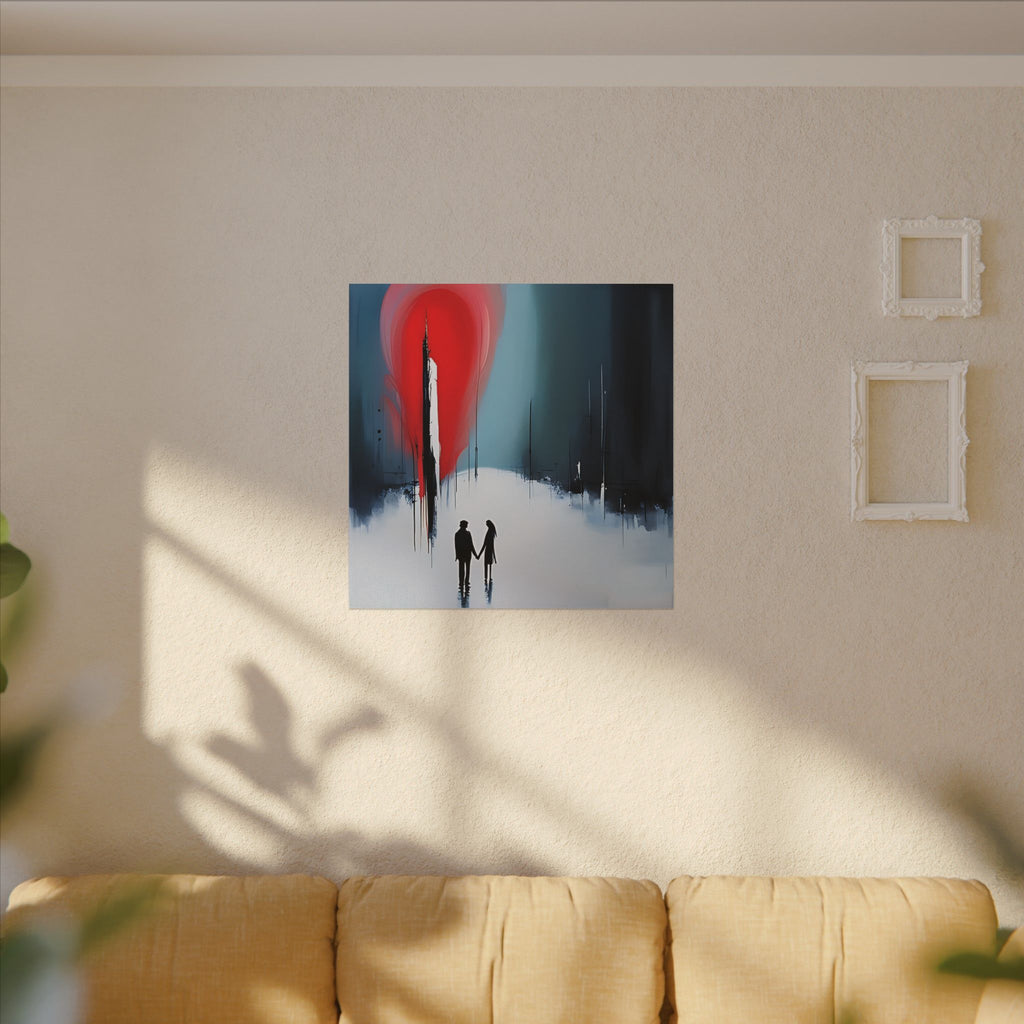 Under the Red Sky – Abstract Couple Silhouette Canvas Print