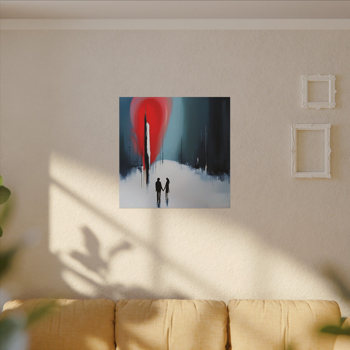Under the Red Sky – Abstract Couple Silhouette Canvas Print