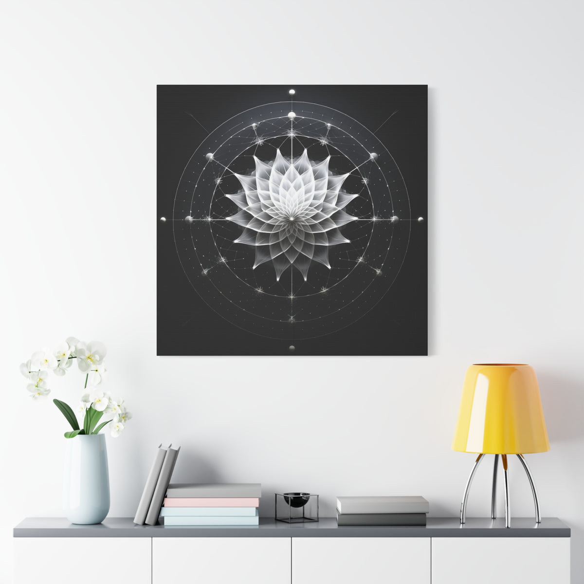 Orbit of Stillness — Monochrome Sacred Geometry Lotus Wall Art