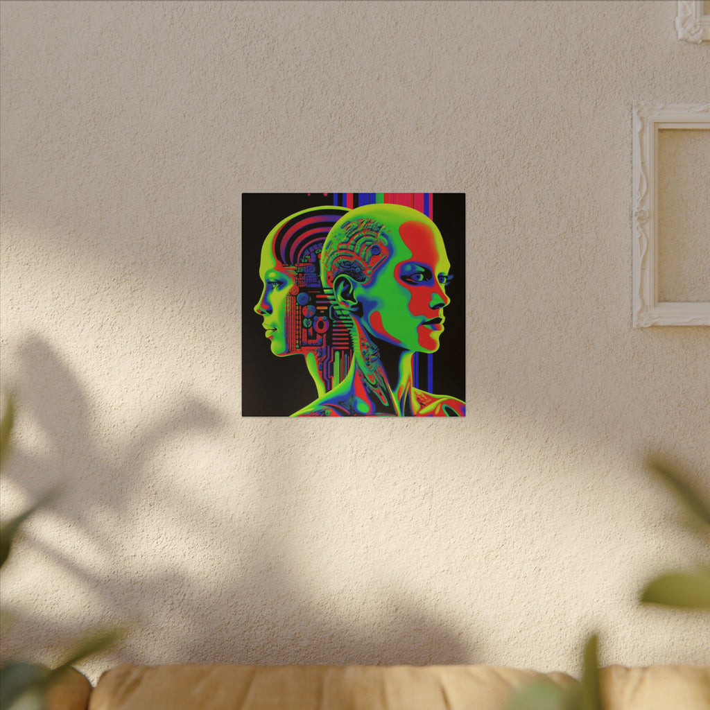 Neon Consciousness – Cybernetic Abstract Portrait Canvas Print